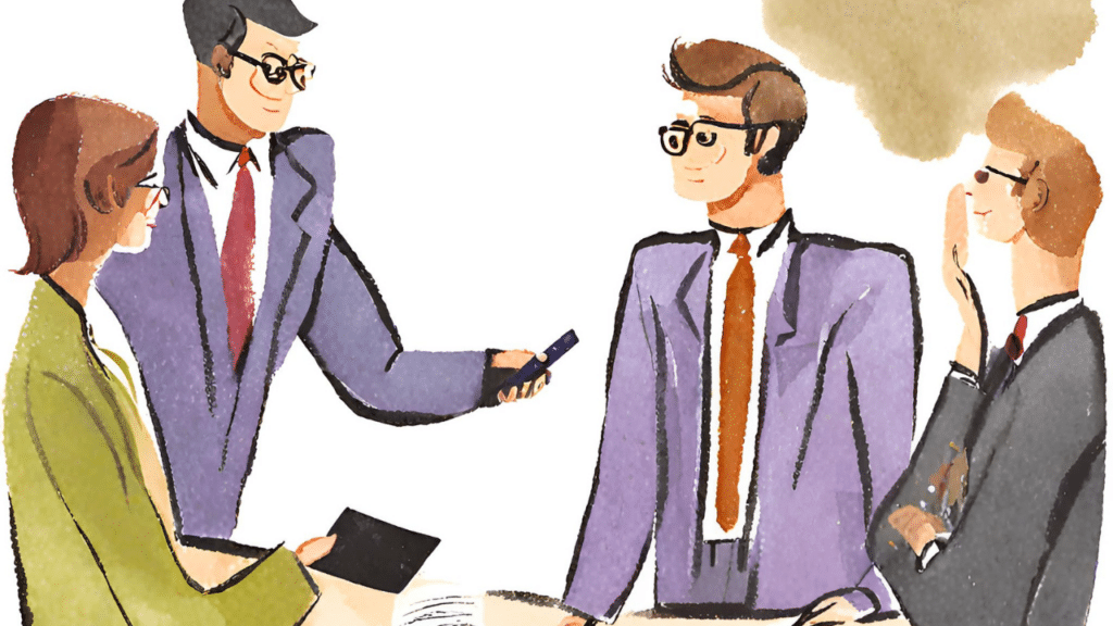 Painting of business people talking